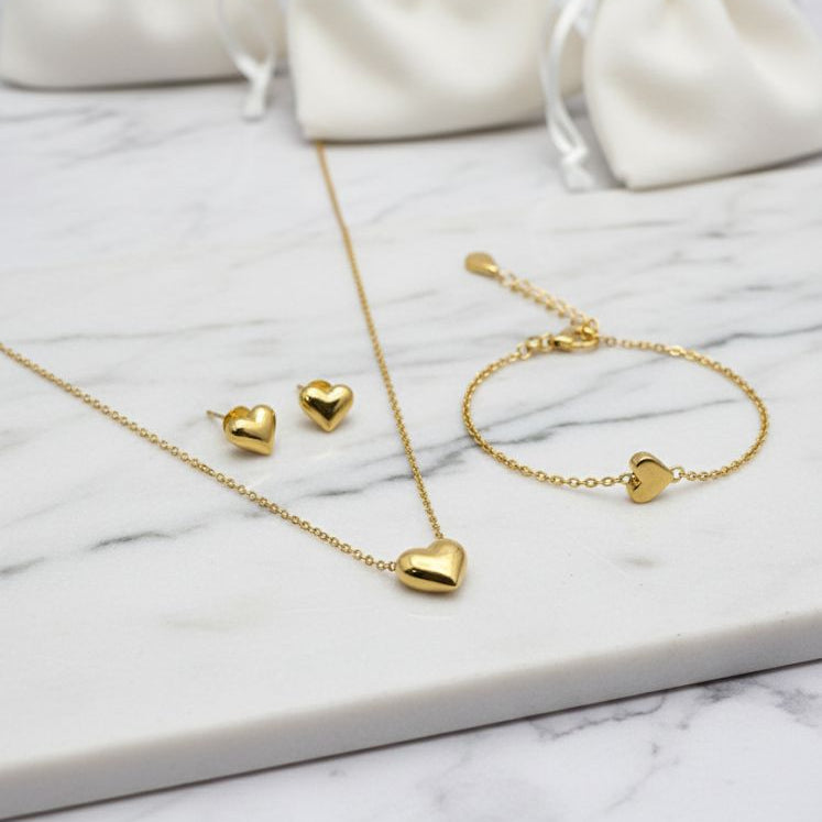 Mini Heart- Gold plated 3 piece Necklace set