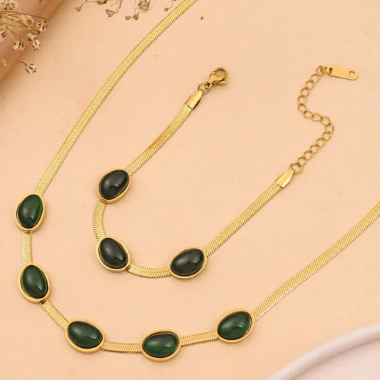 Stainless Steel Green and Gold Bracelet