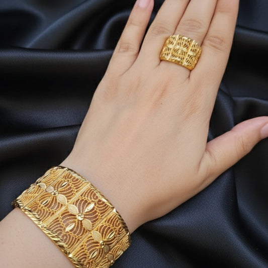 Gold Looking Handcuff and Ring-Petal