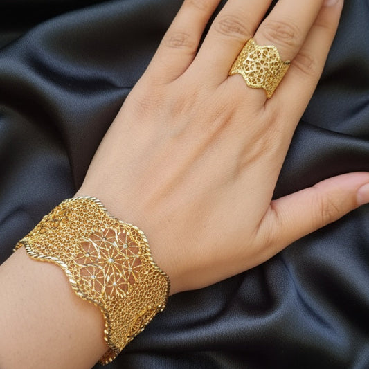 Gold Looking Handcuff and Ring- Heart