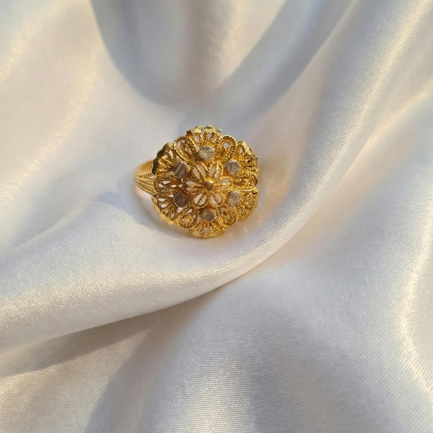 Flower Gold Looking Ring- Size 8