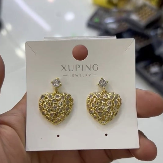 Golden Heart Zircon Earrings