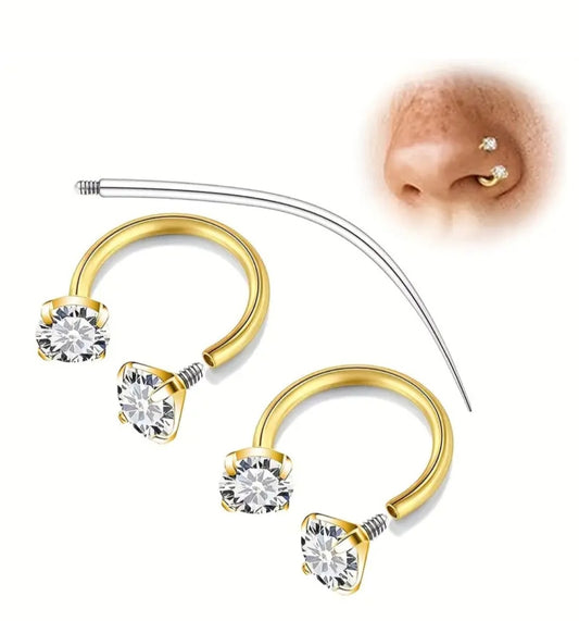 Nose Ring With Screw Rhinestone (Single Piece, Pierced nose only)