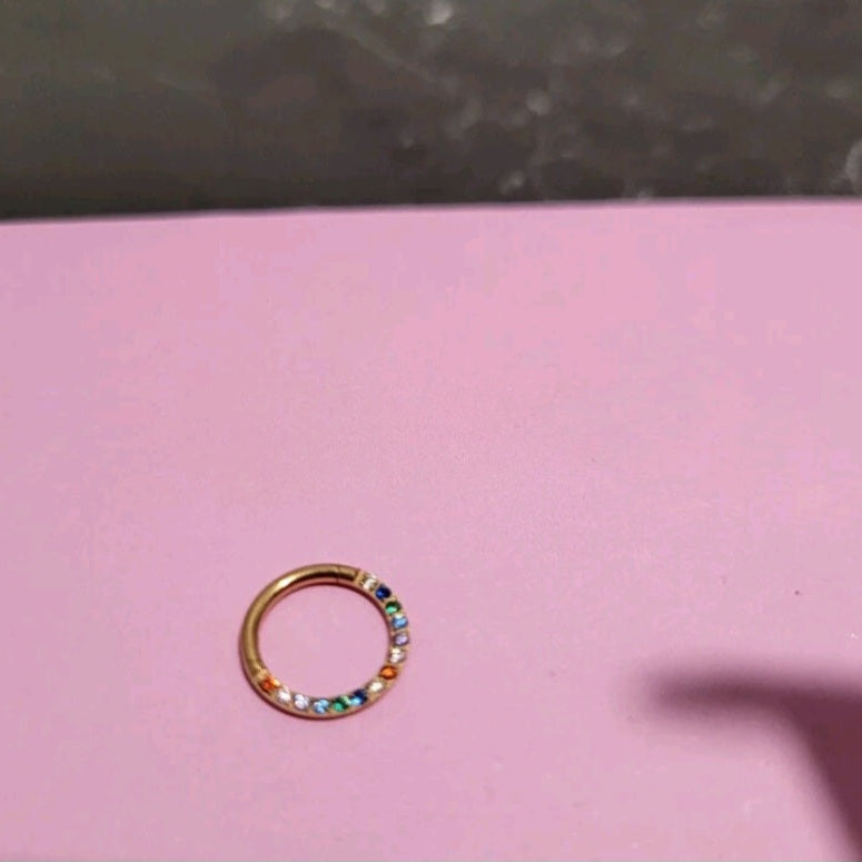 Nose Ring with Rhine stones FRONT INLAY STONES (1 Piece for pierced nose)
