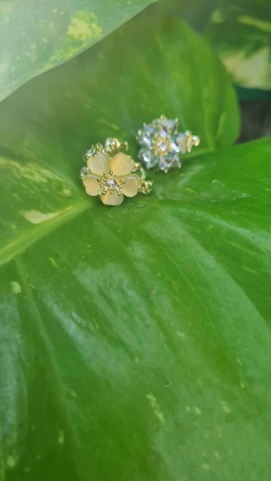 Two sided Golden flower hoops