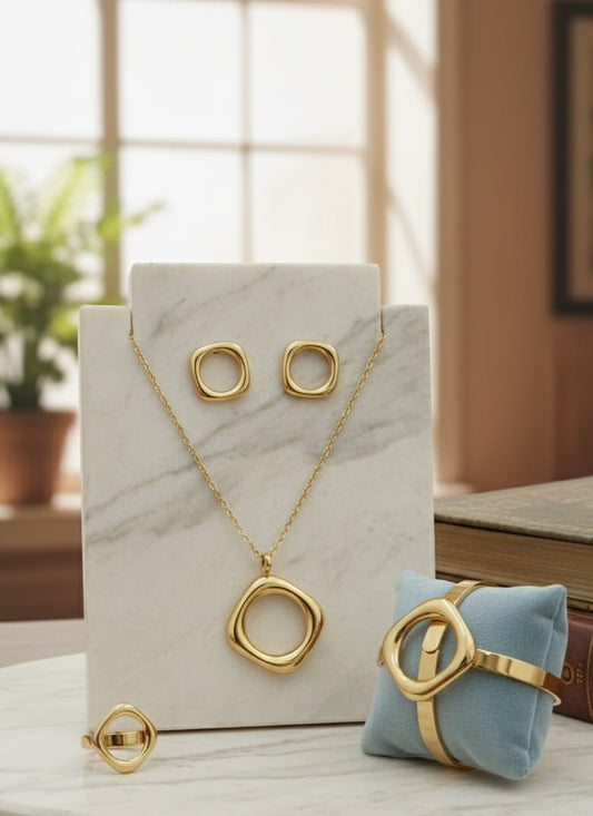 Stainless Steel- Gold plated 4 piece Necklace set