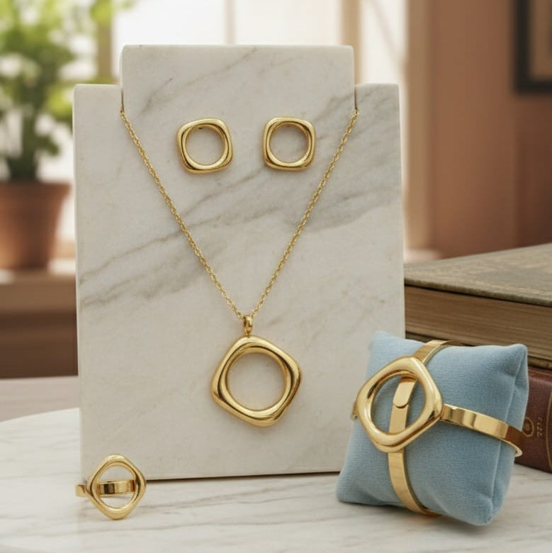 Stainless Steel- Gold plated 4 piece Necklace set