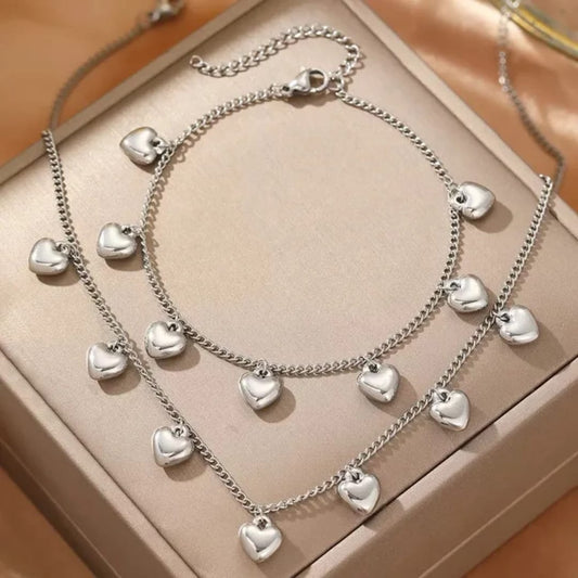 Stylish Heart Necklace and Bracelet