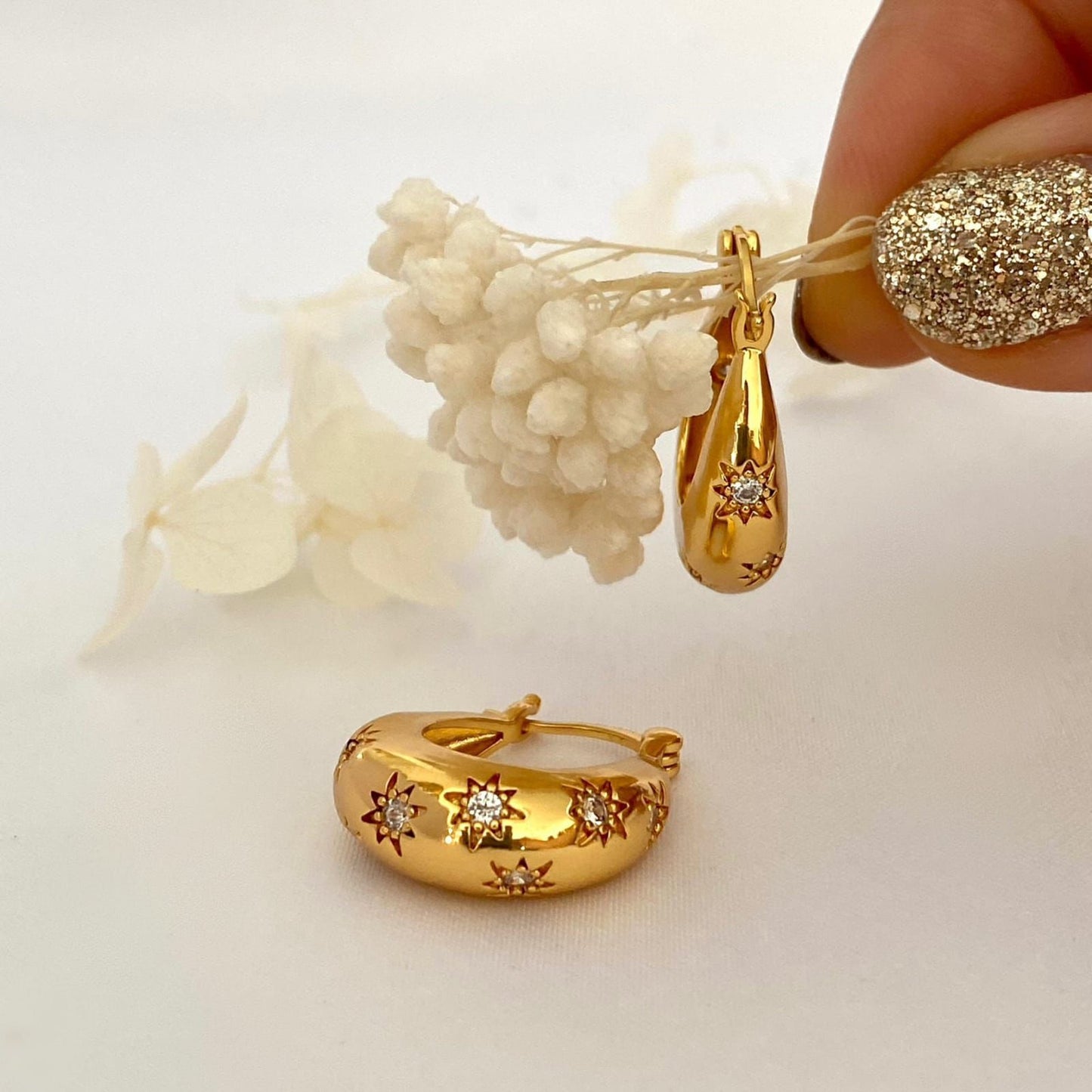 Gold plated Rhinestone Hoops