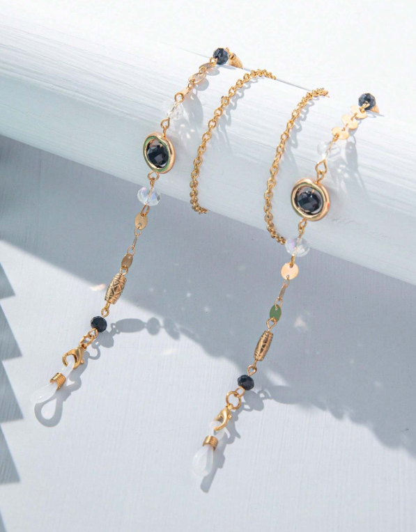 Stylish Crystal Eyeglasses Chain Black (1 piece)