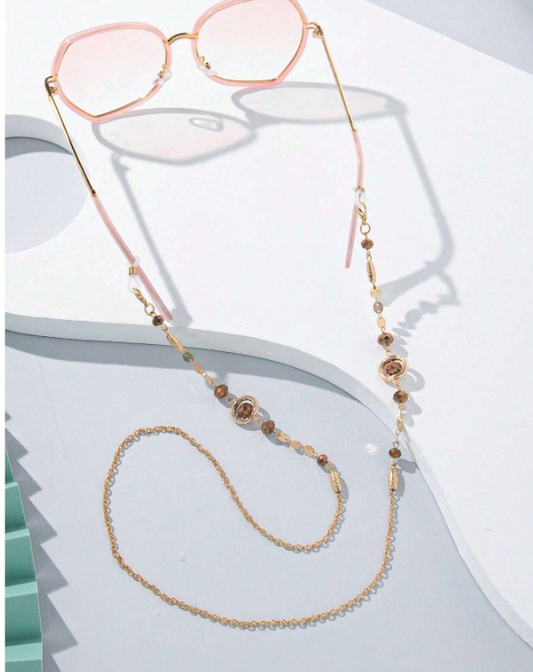 Stylish Crystal Eyeglasses Chain Brown Gold (1 piece)