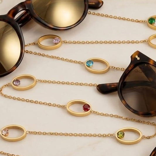 Multi-stones Eyeglasses Chain- Stainless steel