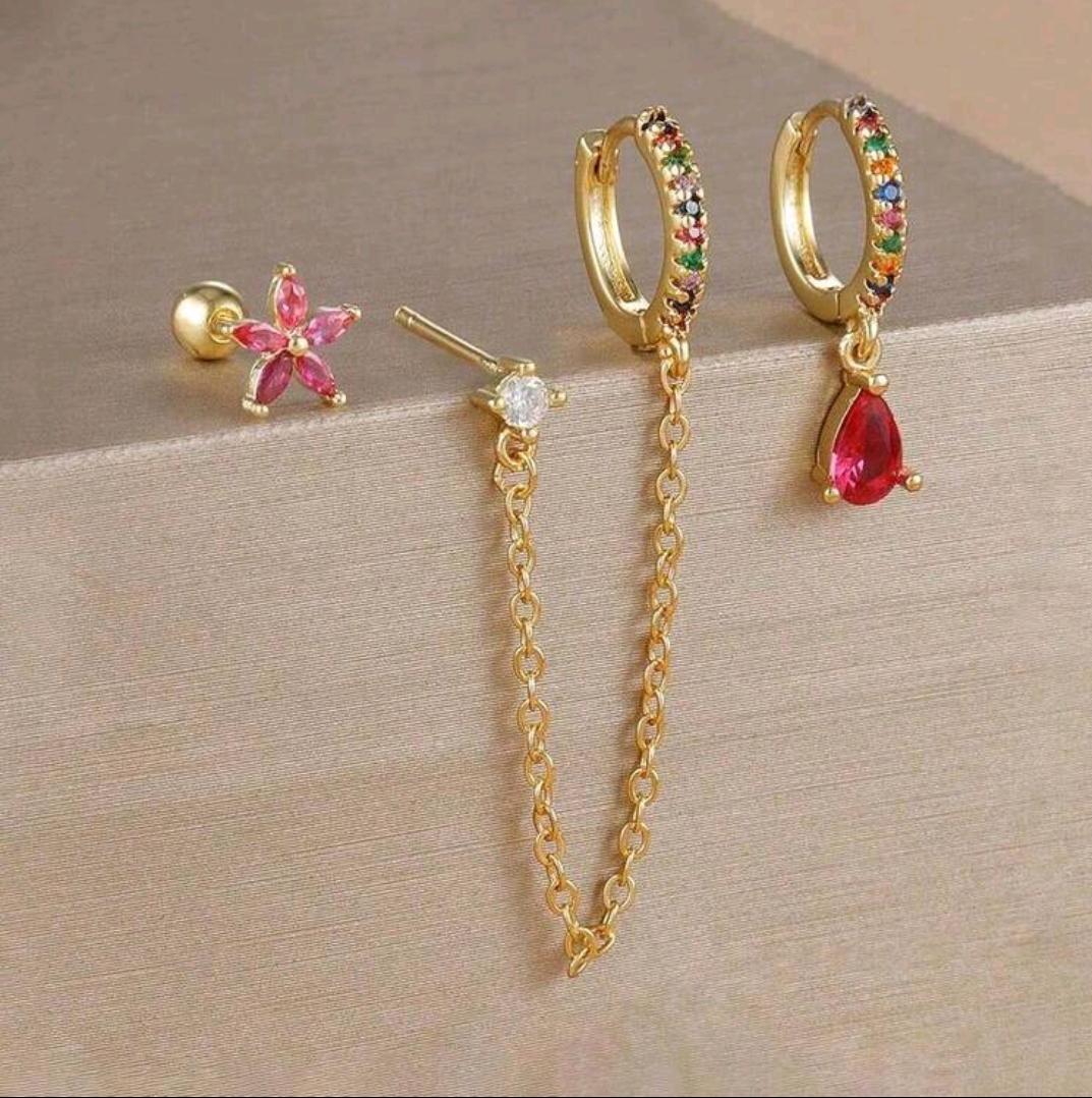 Multicolor Inlaid Stones Earrings (Pack of 6)