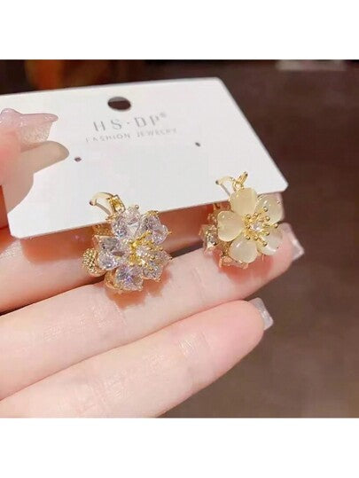 Two sided Golden flower hoops