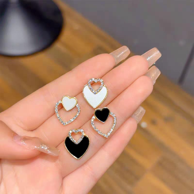 Heart Ear studs with rhinestones