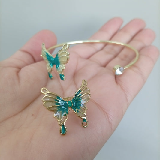 Greenish Gold Butterfly Handcuff with Ring