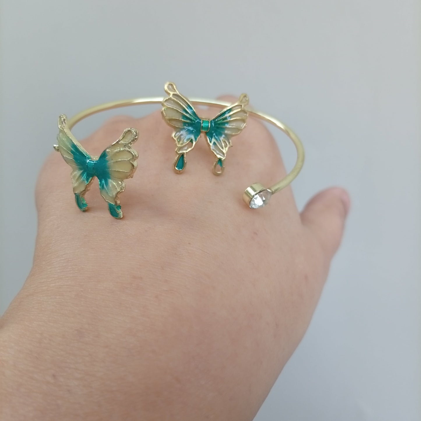 Greenish Gold Butterfly Handcuff with Ring