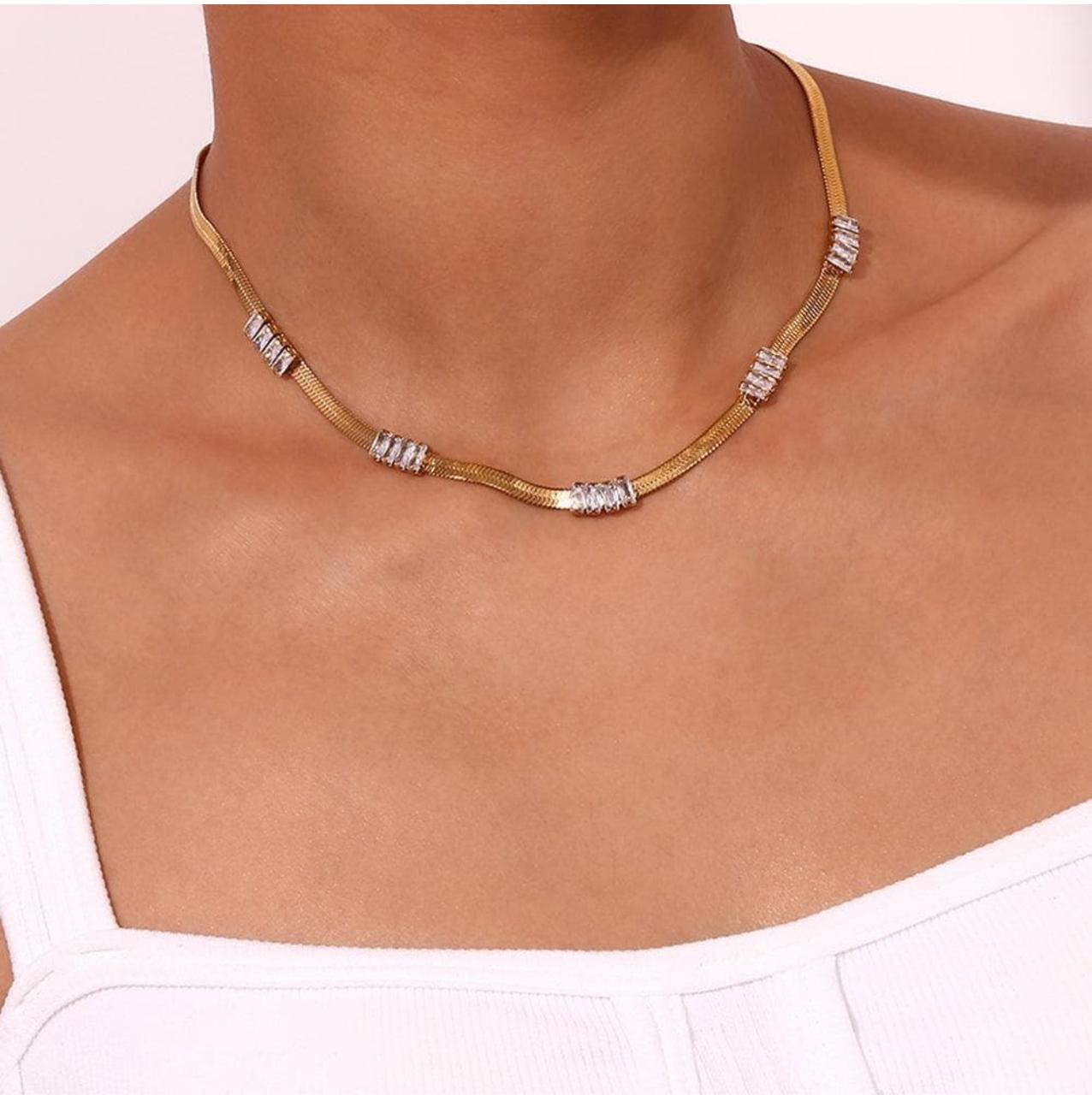 Stainless Steel Necklace with Zircons