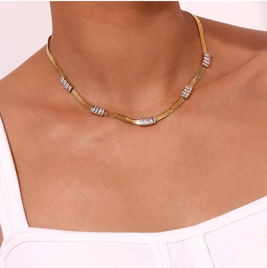 Stainless Steel Necklace with Zircons