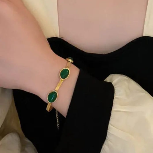 Stainless Steel Green and Gold Bracelet