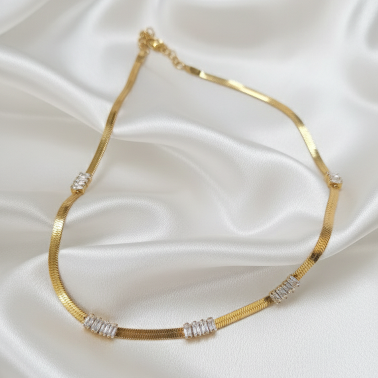 Stainless Steel Necklace with Zircons