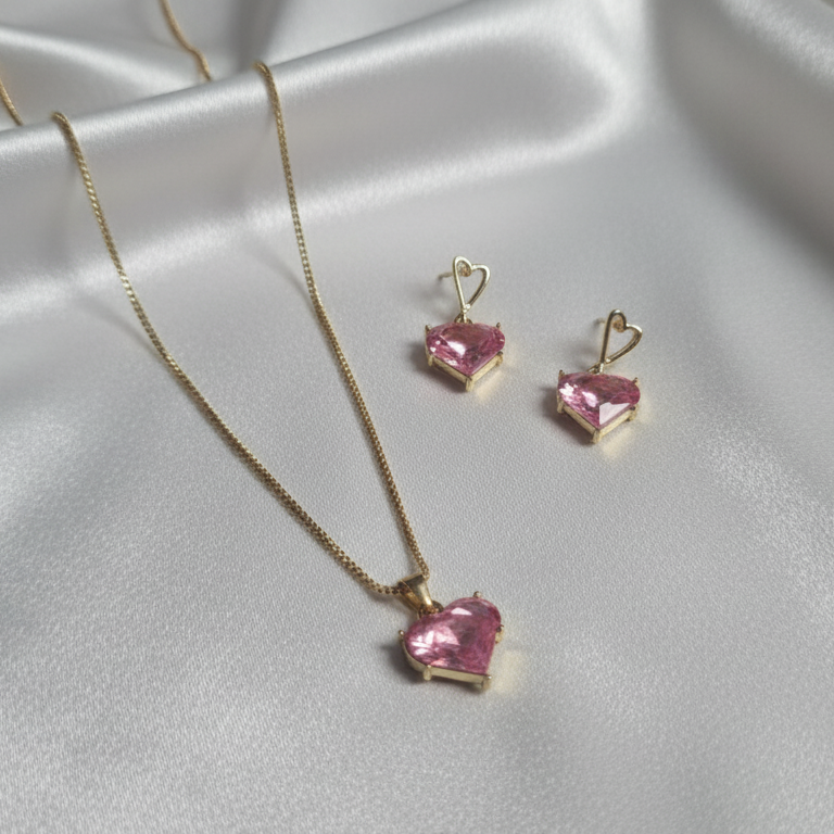 Pink Heart Locket Set
