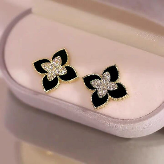 Black Flower Ear Studs