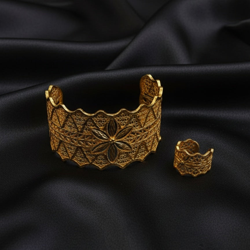 Gold Looking Handcuff and Ring- Leaf