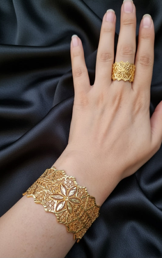 Gold Looking Handcuff and Ring- Leaf