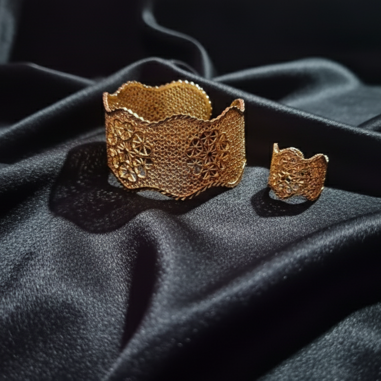 Beautiful Gold Looking Handcuff and Ring