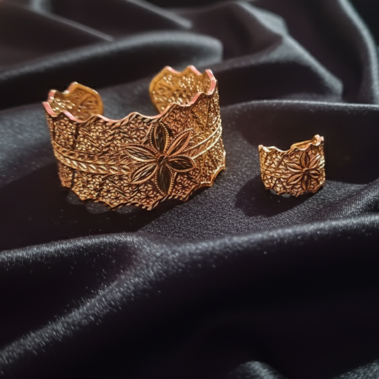 Gold Looking Handcuff and Ring- Leaf