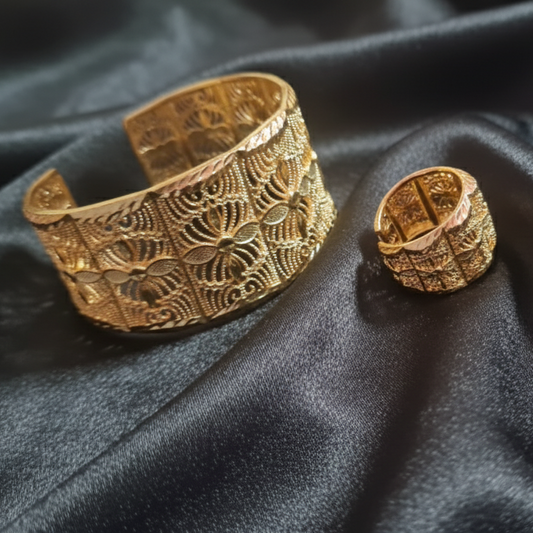 Gold Looking Handcuff and Ring-Petal