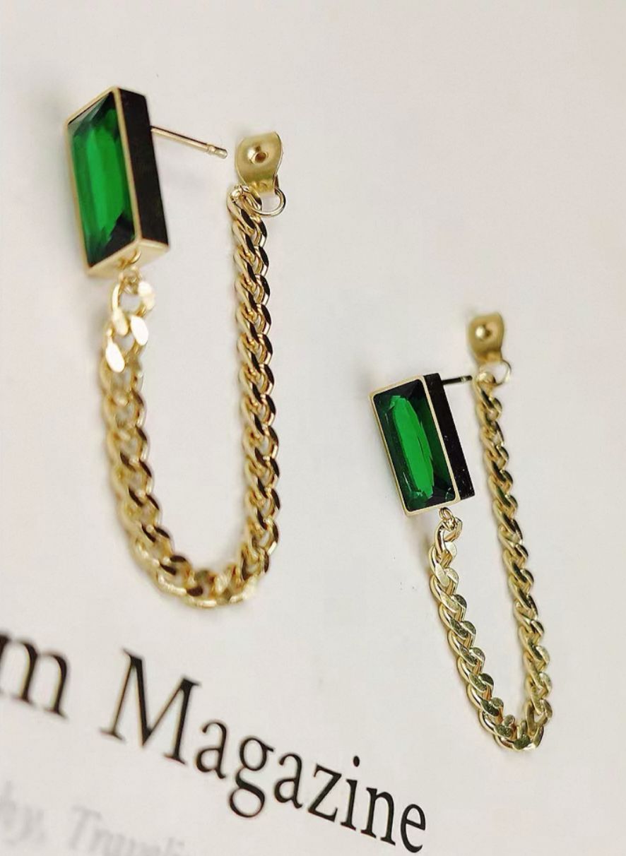 Emerald Green and Gold Earrings