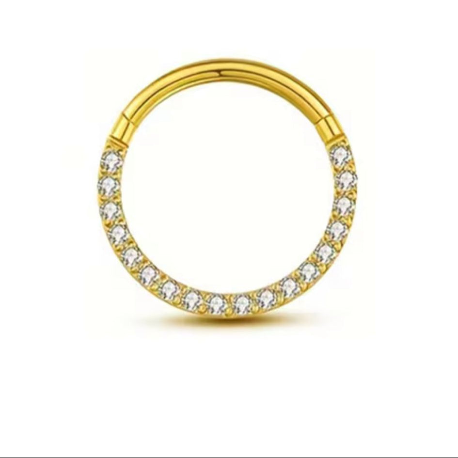 Nose Ring with Rhine stones FRONT INLAY STONES (1 Piece for pierced nose)