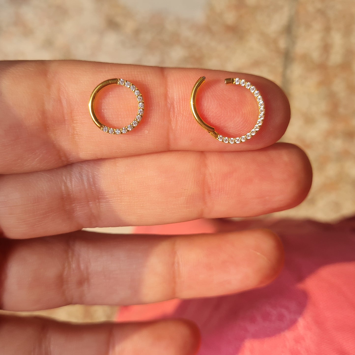 Nose Ring with Rhine stones FRONT INLAY STONES (1 Piece for pierced nose)
