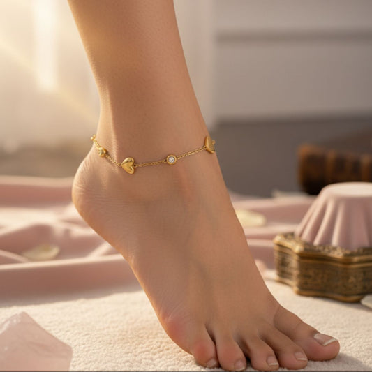Heart and rhinestones Anklet (Single Piece)