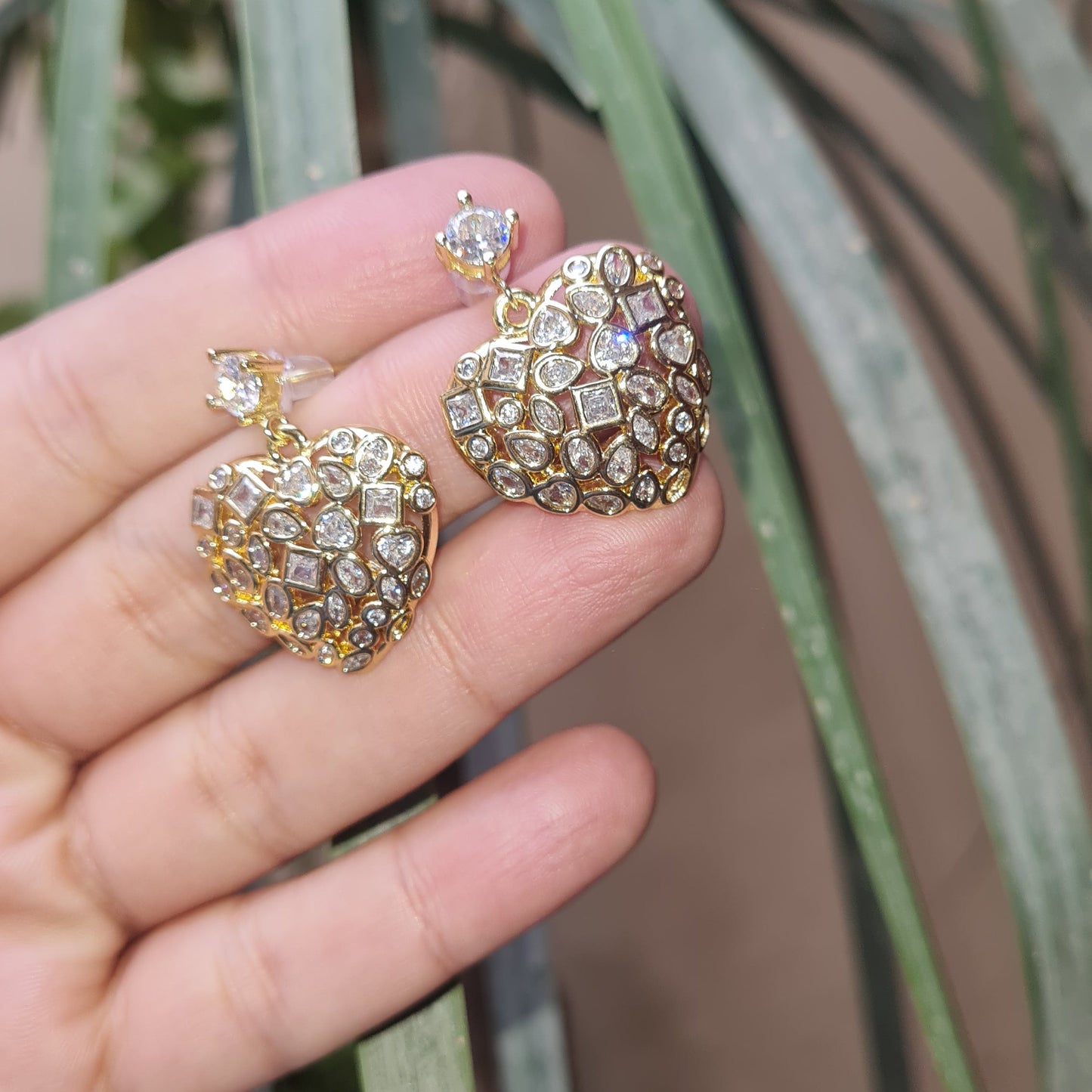 Golden Heart Zircon Earrings