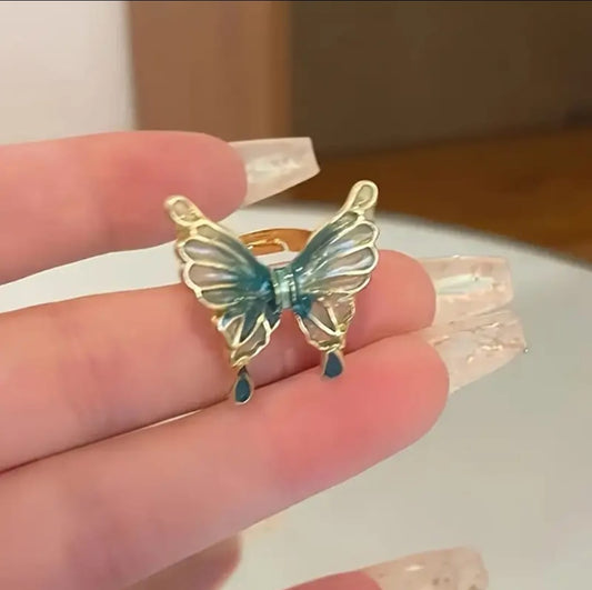 Greenish Gold Butterfly Handcuff with Ring