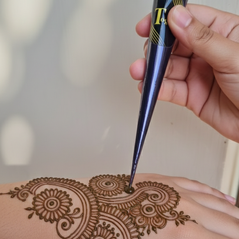 Cone Mehndi With Flower Stencils