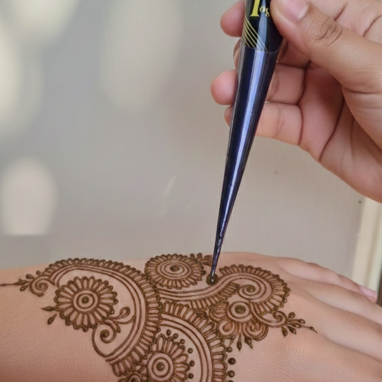 Cone Mehndi With Flower Stencils