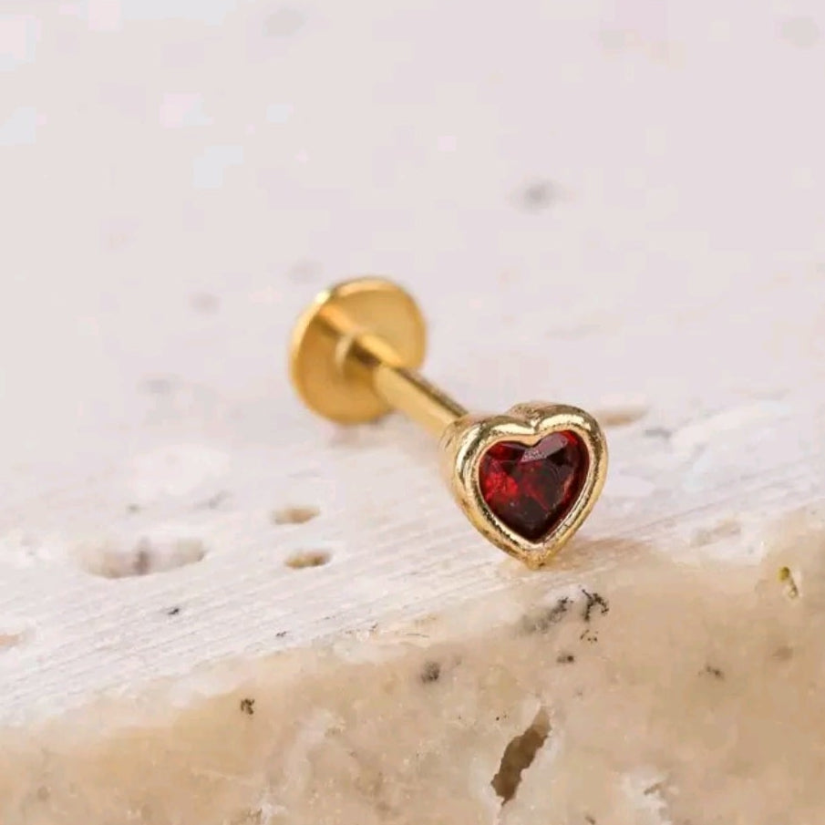 Red Heart Nose Pin (single pin for pierced nose)