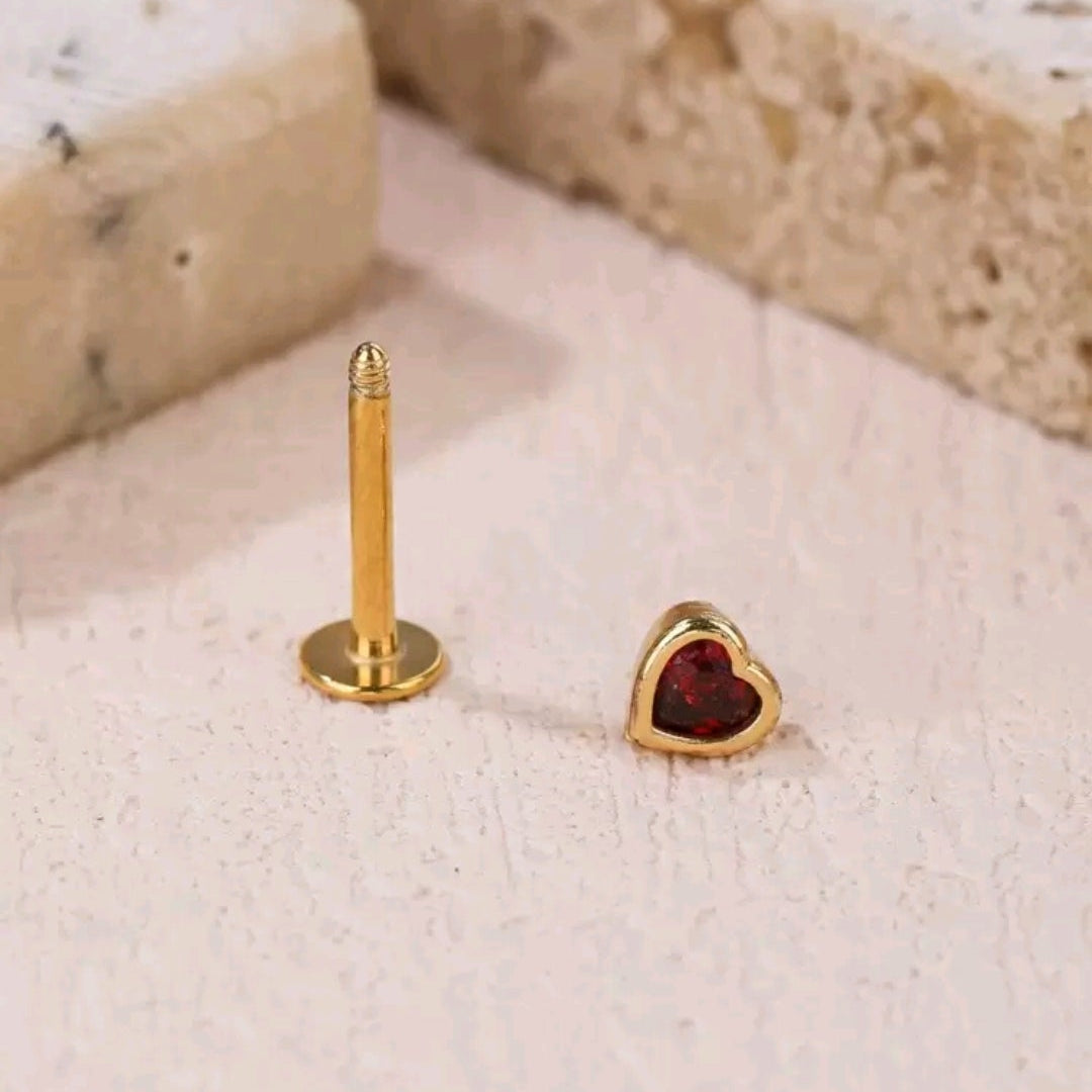 Red Heart Nose Pin (single pin for pierced nose)