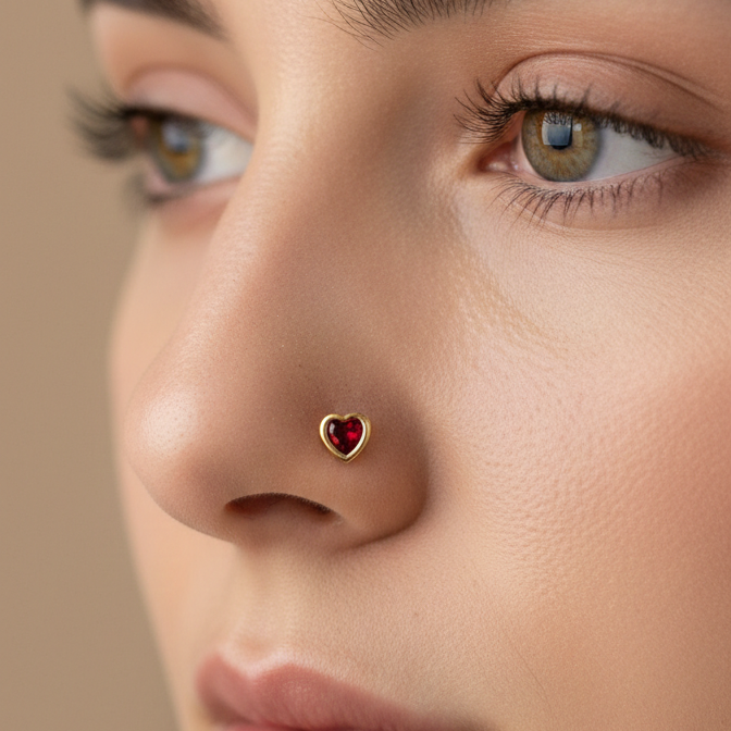 Red Heart Nose Pin (single pin for pierced nose)