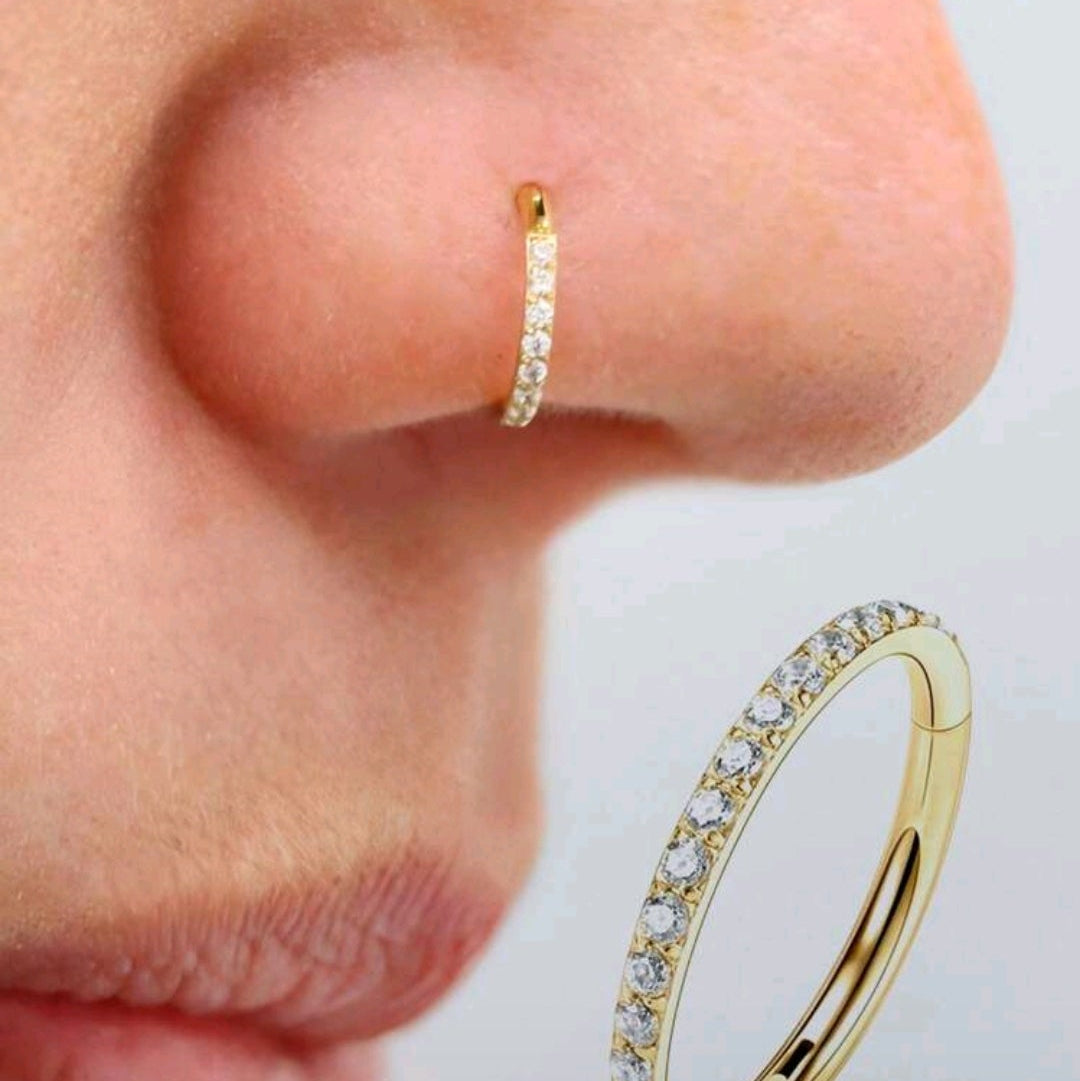 Nose Ring With Rhinestones SIDE INLAY STONES (1 Piece for Pierced Nose)