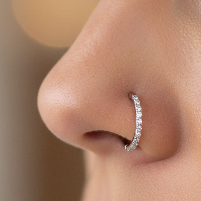 Nose Ring With Rhinestones SIDE INLAY STONES (1 Piece for Pierced Nose)