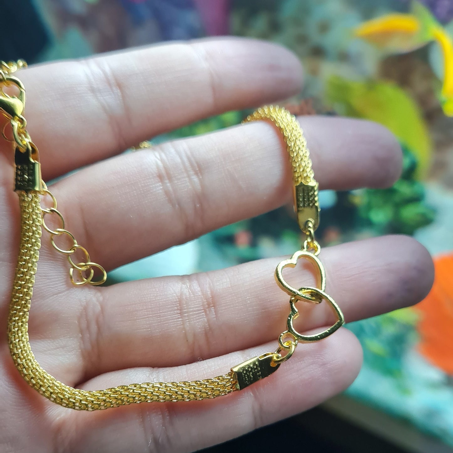Gold-Plated Double Heart Anklet (Single-Piece)