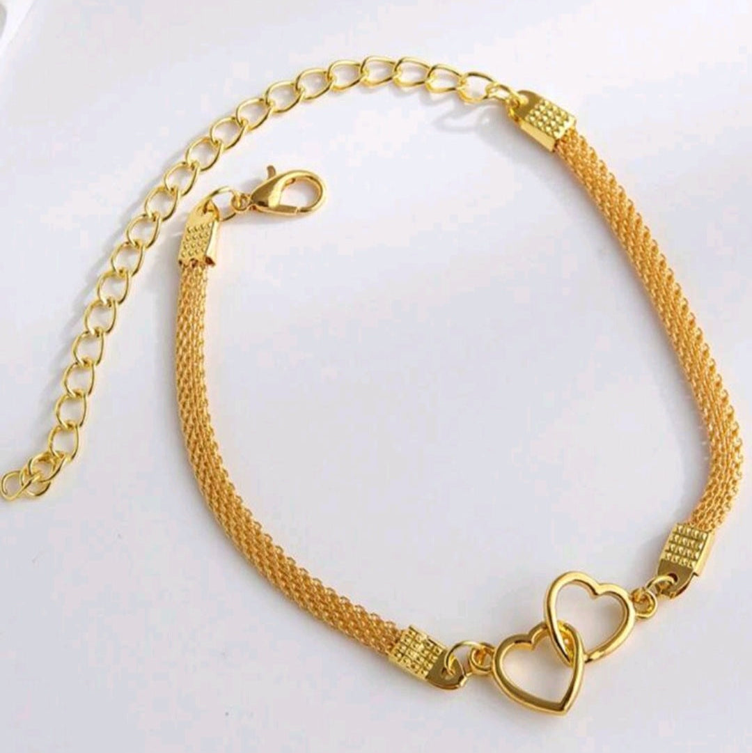 Gold-Plated Double Heart Anklet (Single-Piece)