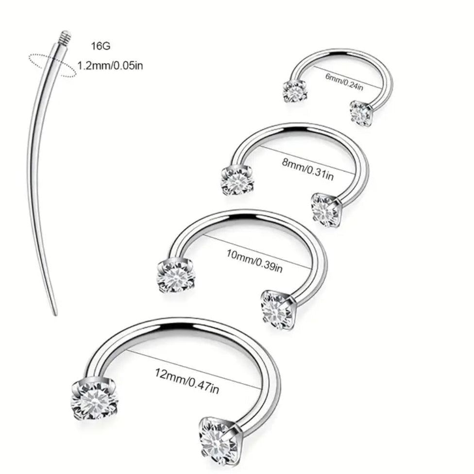 Nose Ring With Screw Rhinestone (Single Piece, Pierced nose only)