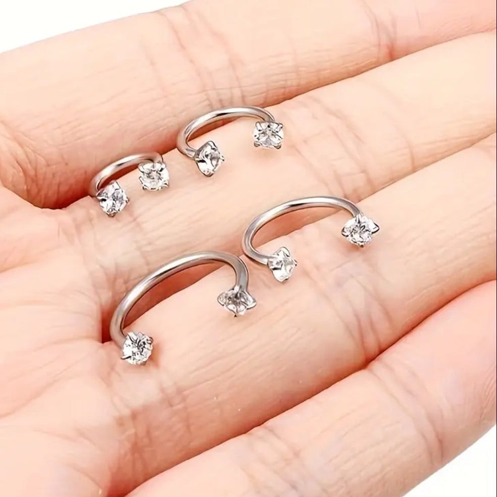 Nose Ring With Screw Rhinestone (Single Piece, Pierced nose only)