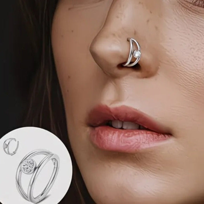 One stone-Double layered Nose Ring Set (for Pierced nose- Set of 2)